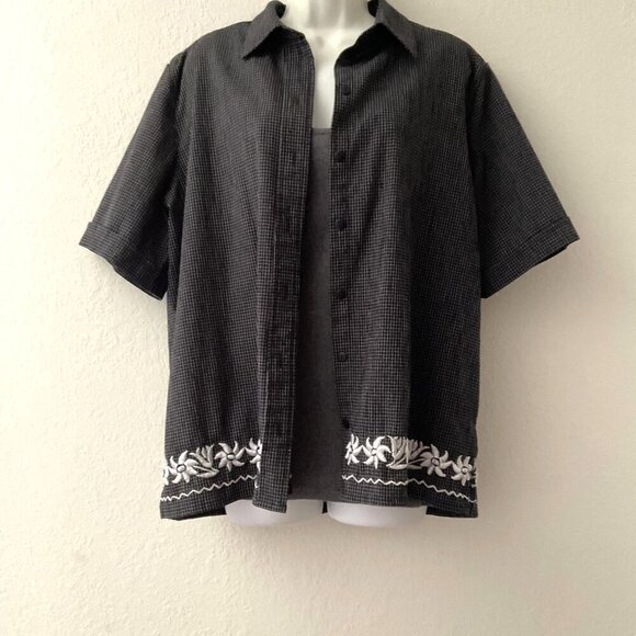 NEW ALLISON DALEY BLACK WHITE CHECKED BUTTON UP SHIRT PLUS - Picture 3 of 11